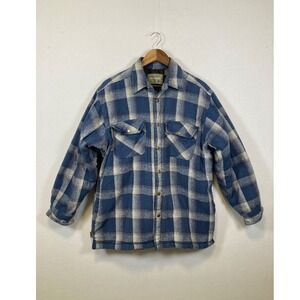 Expeditions Mens Plaid Quilted Lined Flannel Shirt Jacket Blue XL